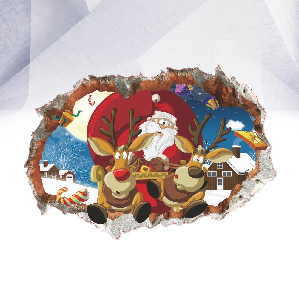 

1PC Creative Removable 3D Broken Wall Santa Claus Reindeer Wall Sticker Wallpaper Wall Decal