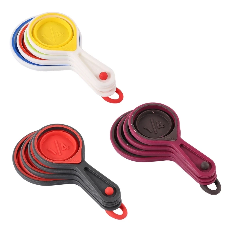

Collapsible Measuring Cup Portable Food Grade Silicone 4 Piece Measurement Spoon Set for Baking Cooking Kitchen Utensils