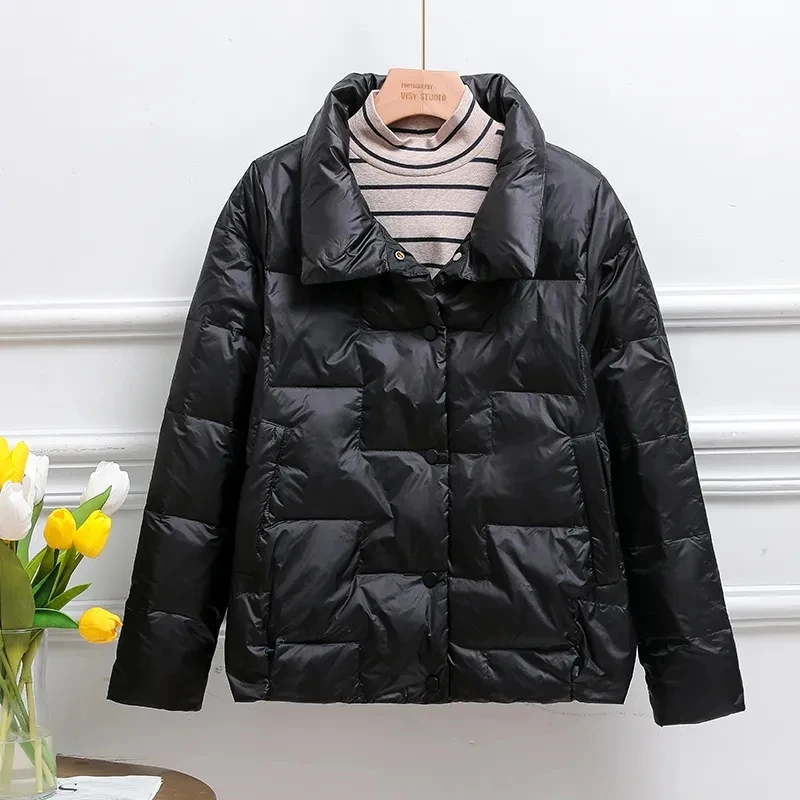 Ultra Light Stand Collar Quilted Jacket Women Winter Short Casual Parkas Basic Single-Breasted Padded Coat Solid Cotton Outwear