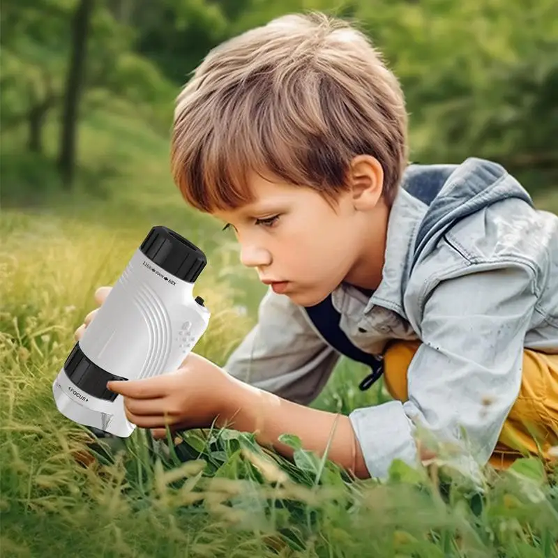 Ручной маленький микроскоп научная игрушка со светодиодной подсветкой 60x-120x