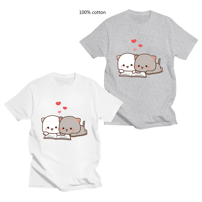 

Симпатичная футболка с принтом персика и Гомы, кошки мочи, футболка с мультяшным принтом животных, кавайная Одежда для девочек, забавная хлопковая Футболка в стиле Харадзюку