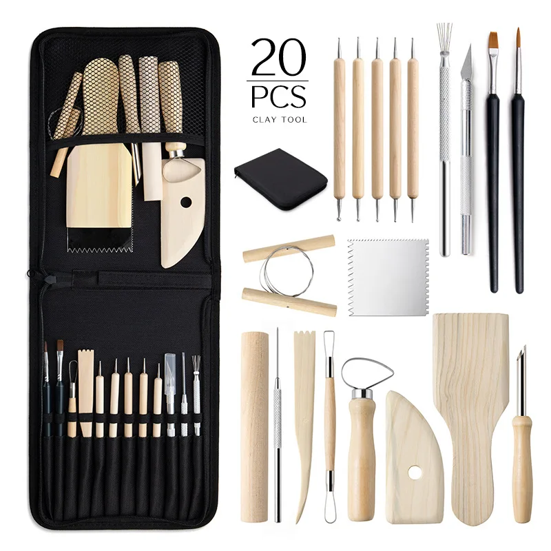 

20-piece Set of Pottery Tools Clay Stone Plastic Carving Knife Handmade DIY Artwork Making Puncher Seven Needles Art Supplies
