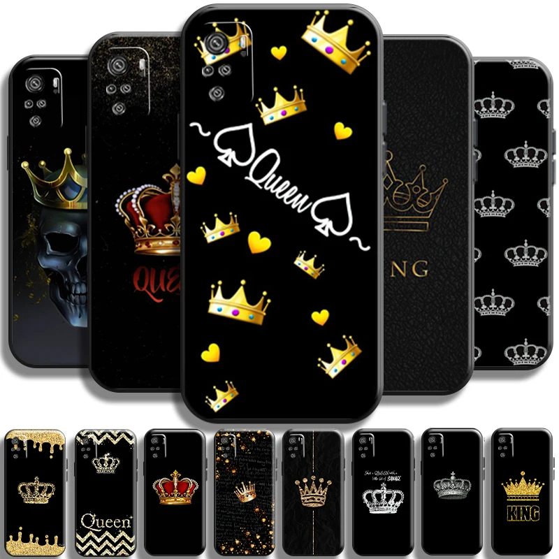 

Fashion Crown Queen King For Xiaomi Redmi Note 11 11T 11S 10 10S 10T Pro Phone Case Full Protection Funda Black Liquid Silicon