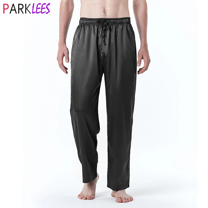 

Mens Black Silk Satin Pajama Pants Sleepwear Lounging Relaxed House PJs Pants Men Comfy Soft Drawstring Home Wear Pyjama Homme