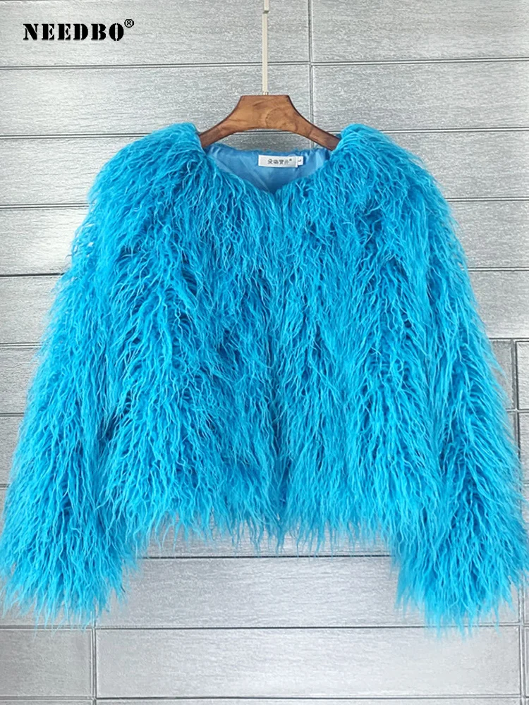 Faux Fur Coat Women Colorful Furry Pink lamb wool faux fur coat female Shaggy sheepskin coat winter artificial fur jacket