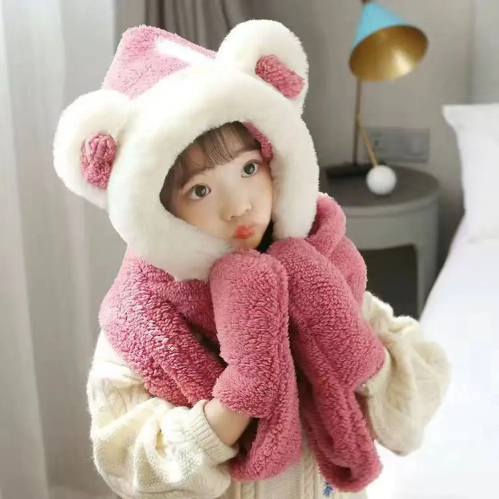 Детская ветрозащитная шапка 3 в 1 с бантом и медведем