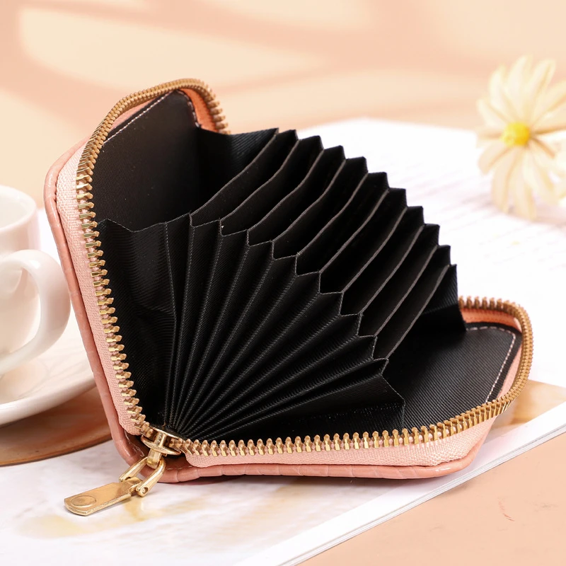

Small Woman Wallet Zipper Solid Color ID Credit Card Holder Simple Portable Business Wallet Case Stone Texture Coin Money Bag