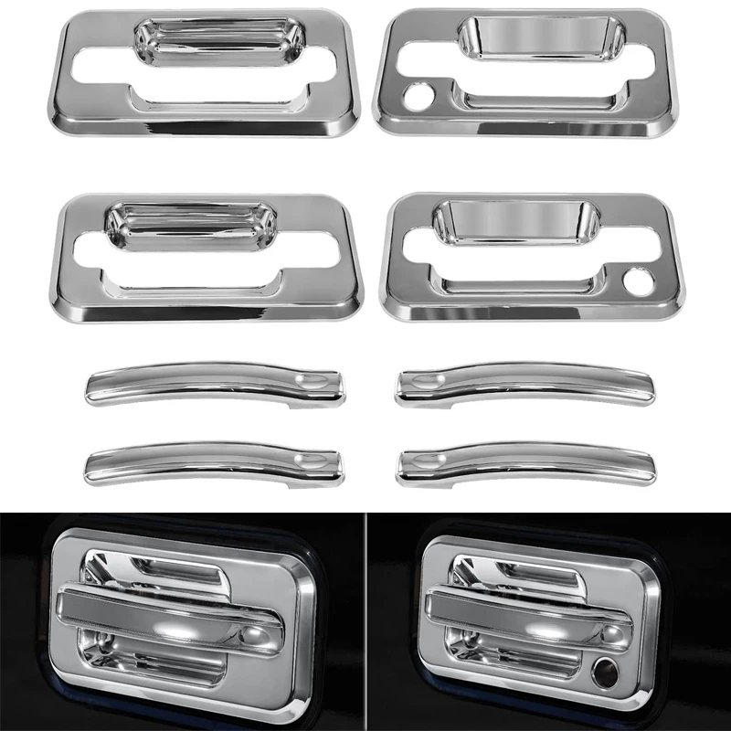 

(Silver) Door Handle Cover Chrome Trims Bezel W/Passenger Side Key Hole Exterior Accessories for Hummer H2 2003-2009 SUV SUT