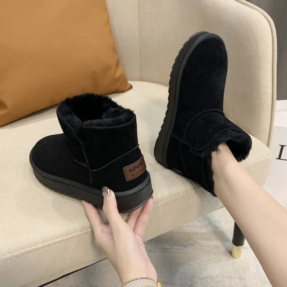 

Зимние кожаные и меховые сапоги 2023, уличная дорожная обувь на толстой подошве из хлопка для женщин, женские сапоги для влюбленных, сапоги на платформе