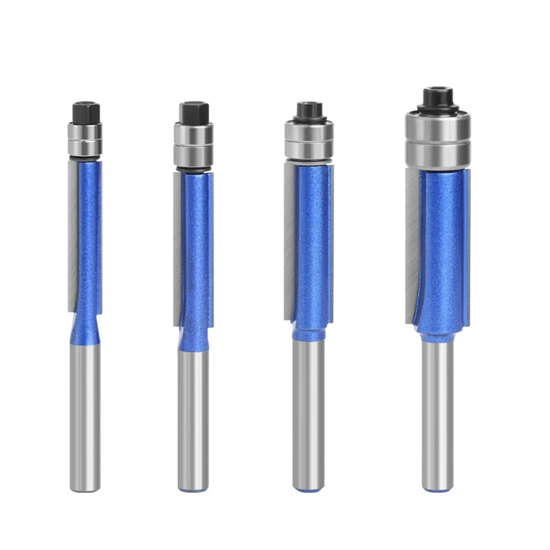 

4 Pcs 6.35Mm Shank Milling Cutter Flush Trim With Bearing Router Bit Set For Woodworking