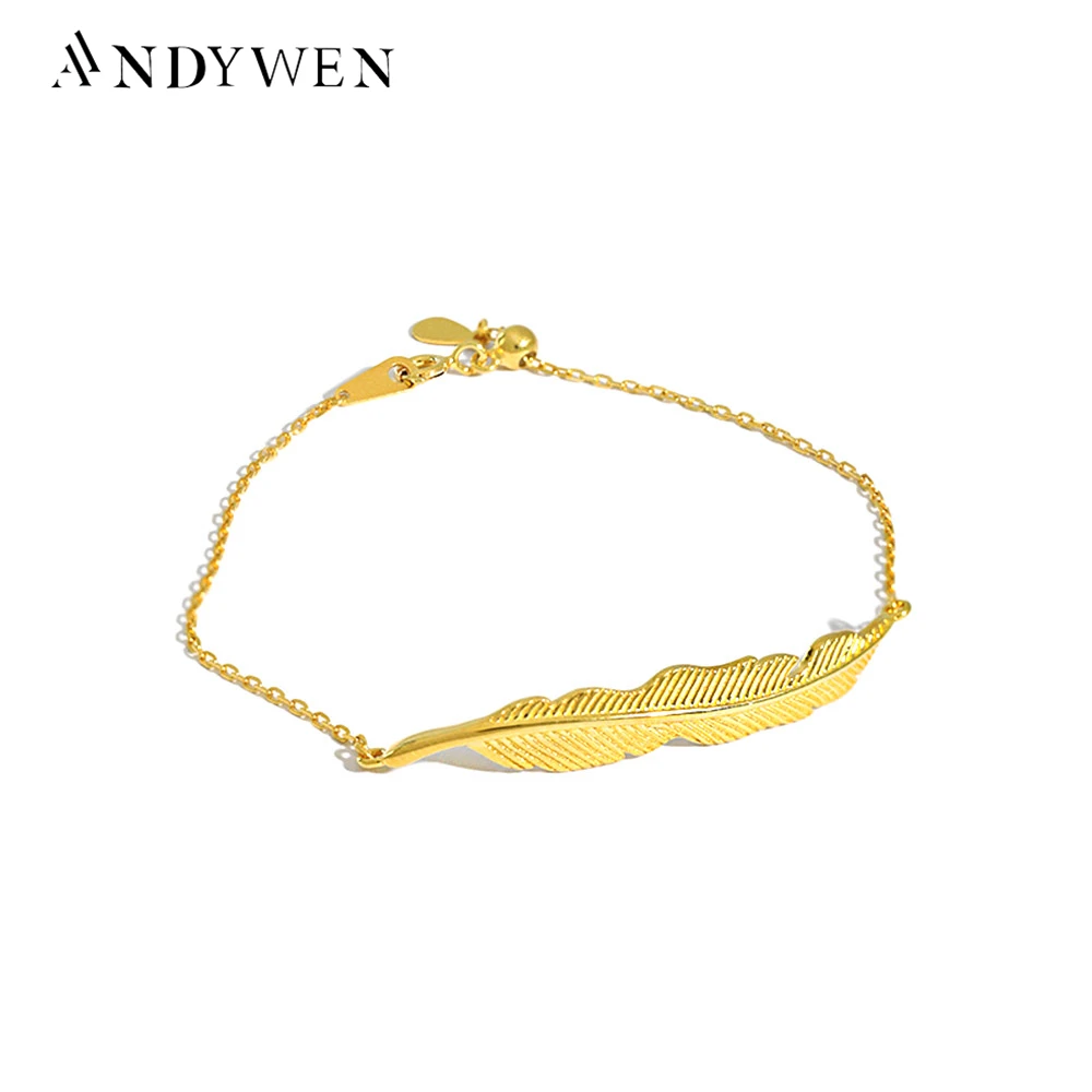 

ANDYWEN New 925 Sterling Silver Gold Big Leafs Chain Bracelet Rock Punk Jewelry New 2020 Fine Jewelry Fashionable Luxury