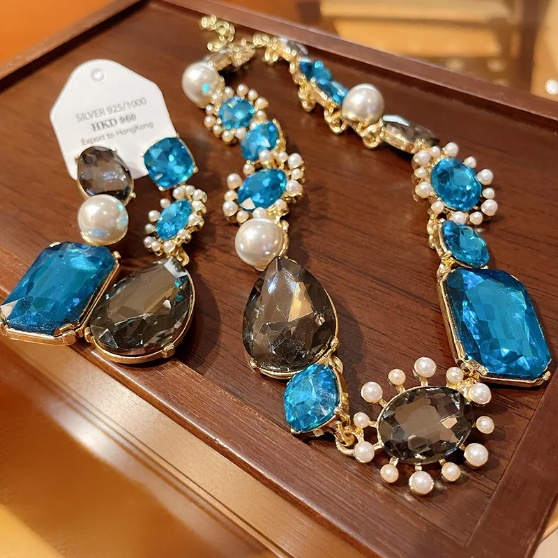 Французское роскошное ожерелье с кристаллами в форме капли воды модная цепочка