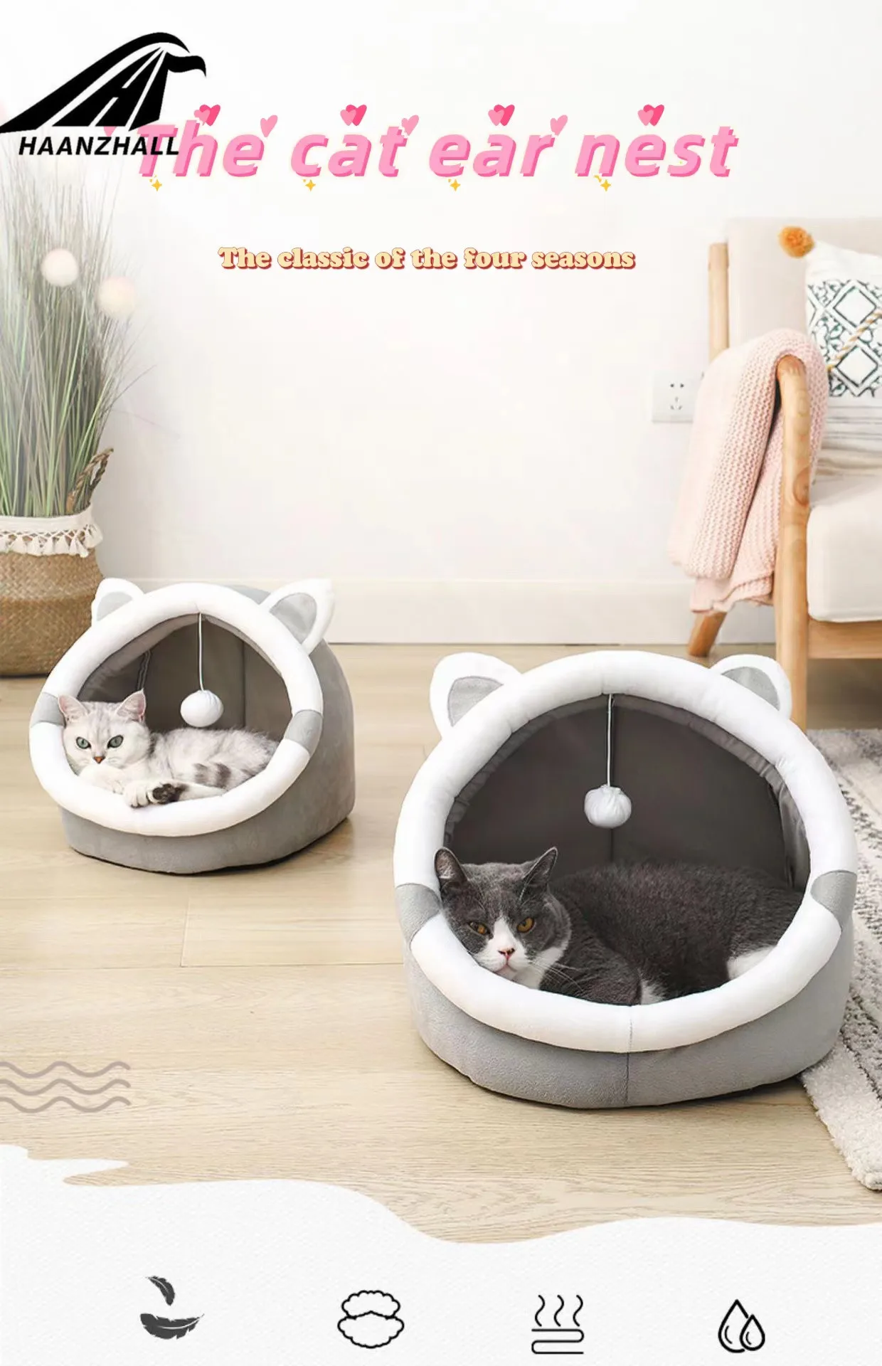 

Sweet Cat Bed Warm Pet Basket Cozy Kitten Lounger Cushion Cat House Tent Very Soft Small Dog Mat Bag For Washable Cave Cats Beds