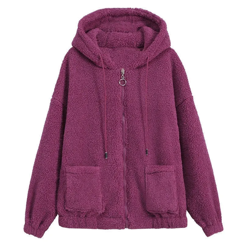 Women's Autumn and Winter Jackets Fashion Casual Lamb Wool Coat Stitching Hooded Zipper Ladies Korean Coat Women Clothing 2022