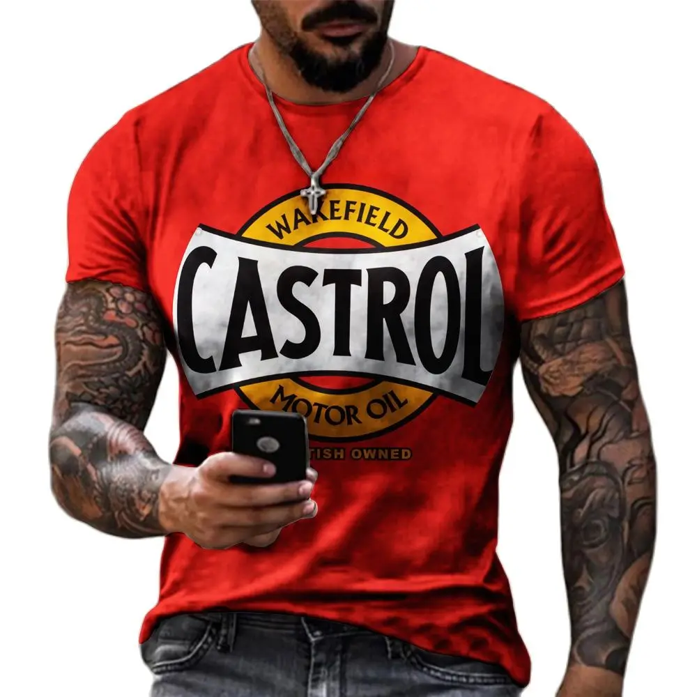 

Vintage Men's T-shirts 3D Texaco Print Short Sleeve Castrol Tops Fashion Oil T Shirt For Mens Motorcycle T-shirt Oversized Tees