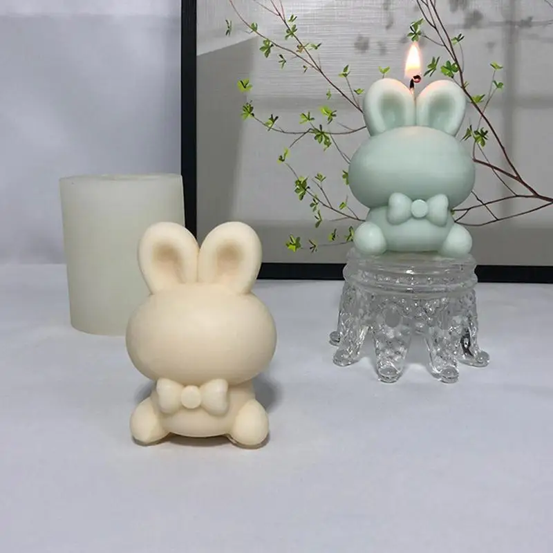 

Bunny Mold 3D Bunny With Bow Tie Silicone Candle Mold For Candle Making Cute Animal Shape Resin Mold For DIY Desktop Decoration