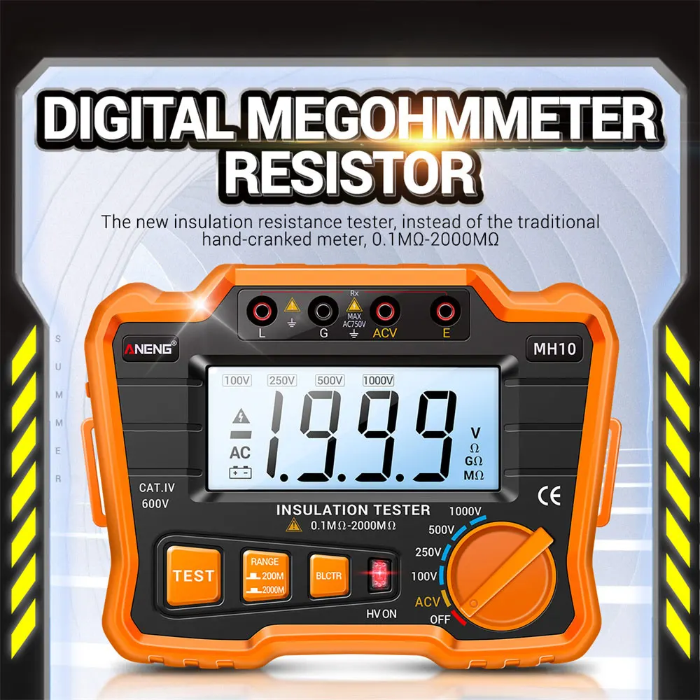 

ANENG MH10 High Quality LED Digital Megohmmeter Megger Meter Insulation Earth Ground Resistance 100-1000V Ohm Voltage Tester