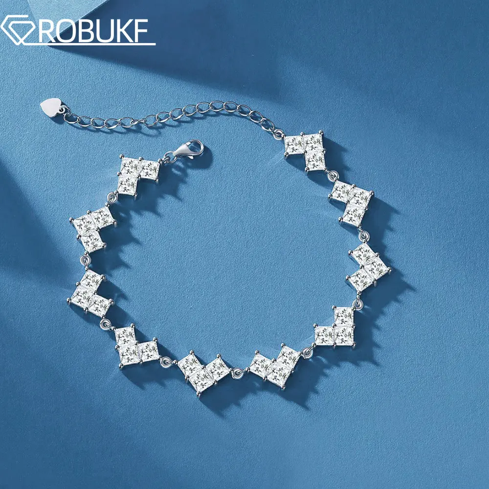 

ROBUKF 4*4mm 15ct Heart Moissanite Bracelet Princess Cut Full Diamond 925 Sterling Silver Jewelry Bracelet For Women New Pattern