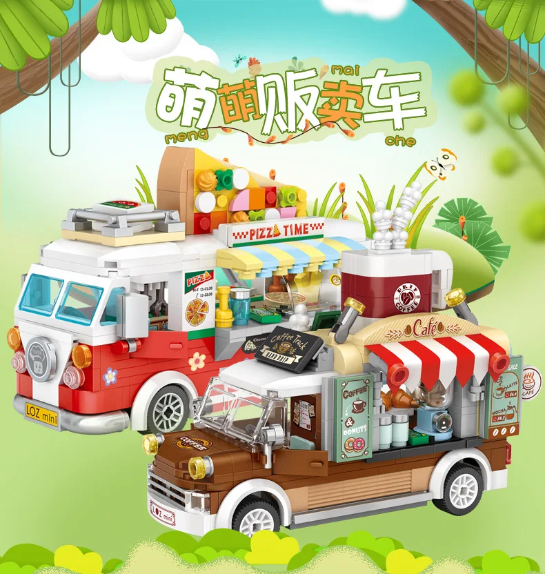 

LOZ Mini Blocks City Street view selling trucks fruit/icecream/coffee/pizza shop learning I-Interactive Assemble Toys Brinquedos