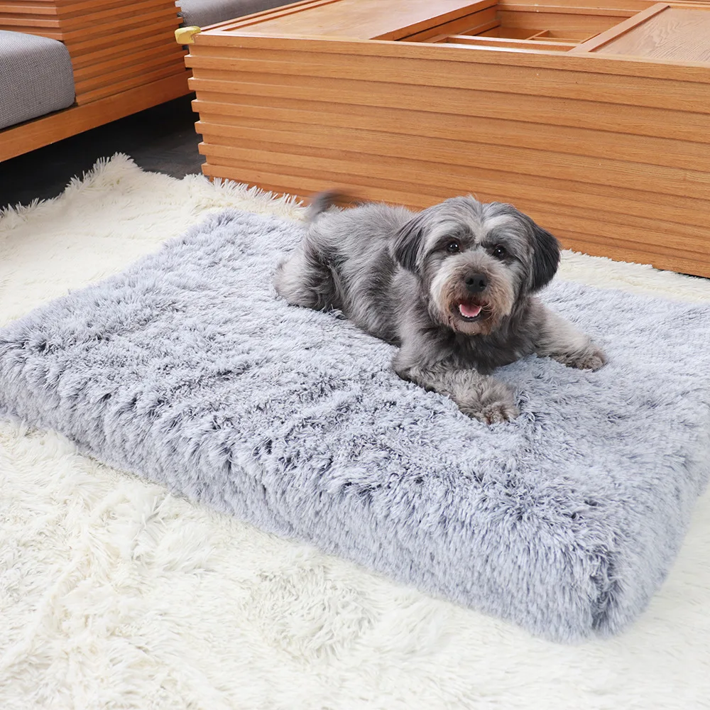 Long Plush Dog Bed Calming Cat Pet Mattress with Removable Washable Cover Memory Foam Mat Crate Non-Slip Bottom | Дом и сад