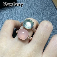 12 6x6mm pomellato brand candy style ring zircon flat natural crystal ring women wedding party candy fashion jewelry gift