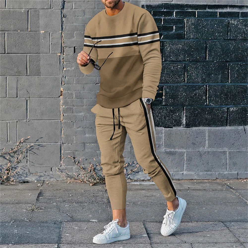 2023 New Men's 2 Piece Set Trousers Tracksuit 3D Printed Autumn Joggers Long Sleeve T Shirt+Pants Casual Street Sport Clothes