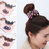 2pcs girls bird nest floral hair accessories ponytail clips meatball headwear rhinestone flower hairpin bun hair claws