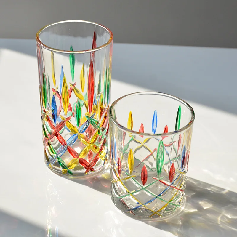 

Окрашенное Полосатое плетеное стекло для виски, стеклянный ролик для домашнего бара, украшение для дома, итальянский дизайн