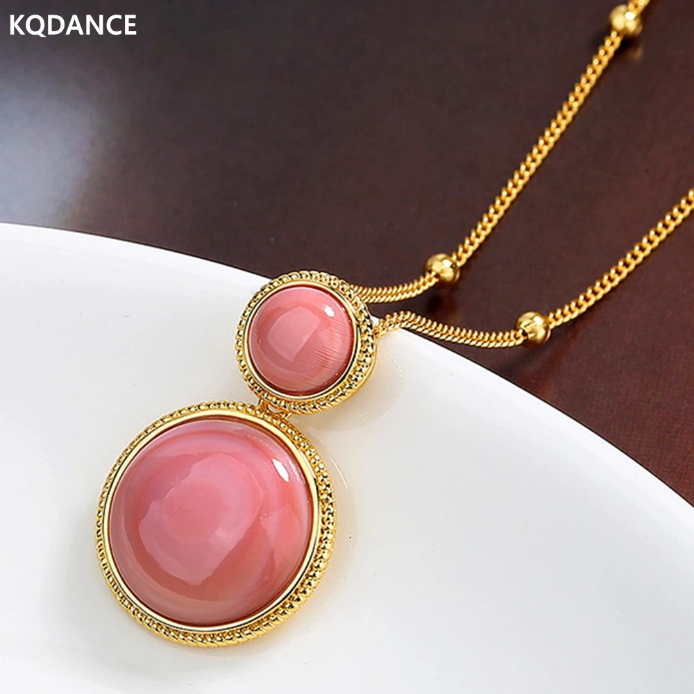

KQDANCE Japan Korean Fashion Real Natural Stones Pink/White Mother of Pearl pendant Necklaces With Yellow Gold plated Jewelry