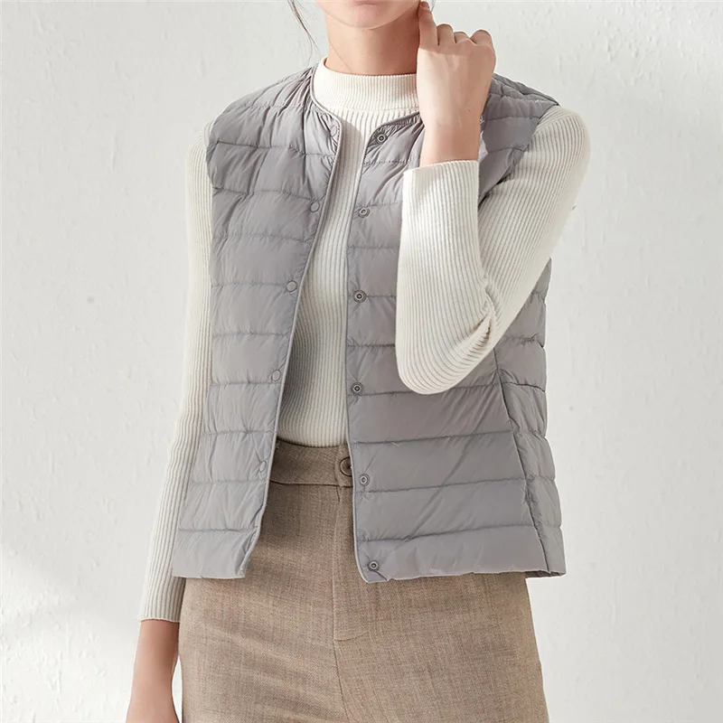 DEODAR New Causal Women 90% White Duck Down Vest Ultra Light  Portable Jacket Winter Waterproof Round Collar Sleeveless Coat