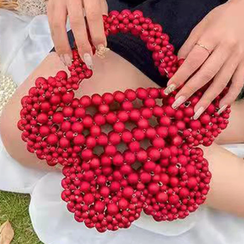 

Brand Hand-woven Pearl Bags Lady Beaded Shoulder Bag Women Party Vintage Handbag Ins Small Flap Bag Mini Cross body Bag 2021