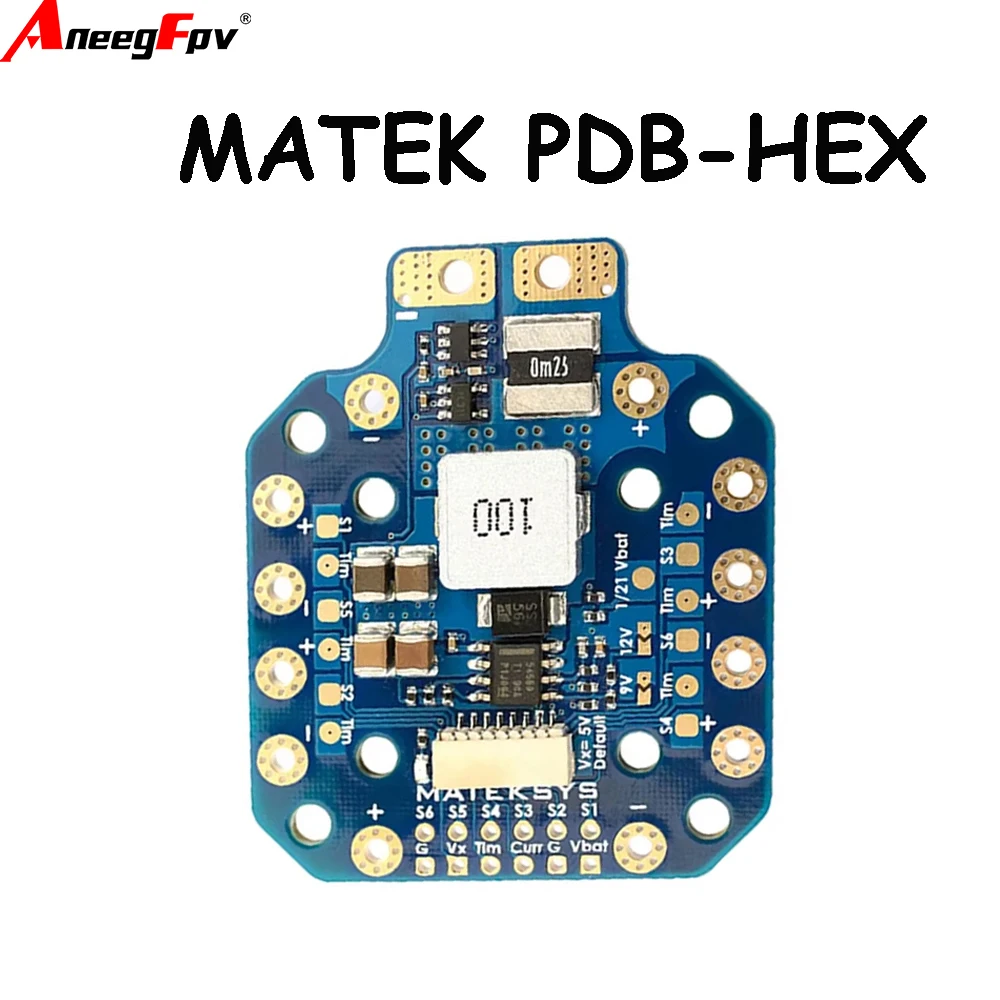 Фото Плата распределения питания MATEK PDB-HEX 2-12S 5A с BEC 5В/9В/12В и высокоточным датчиком тока для FPV-дронов №1
