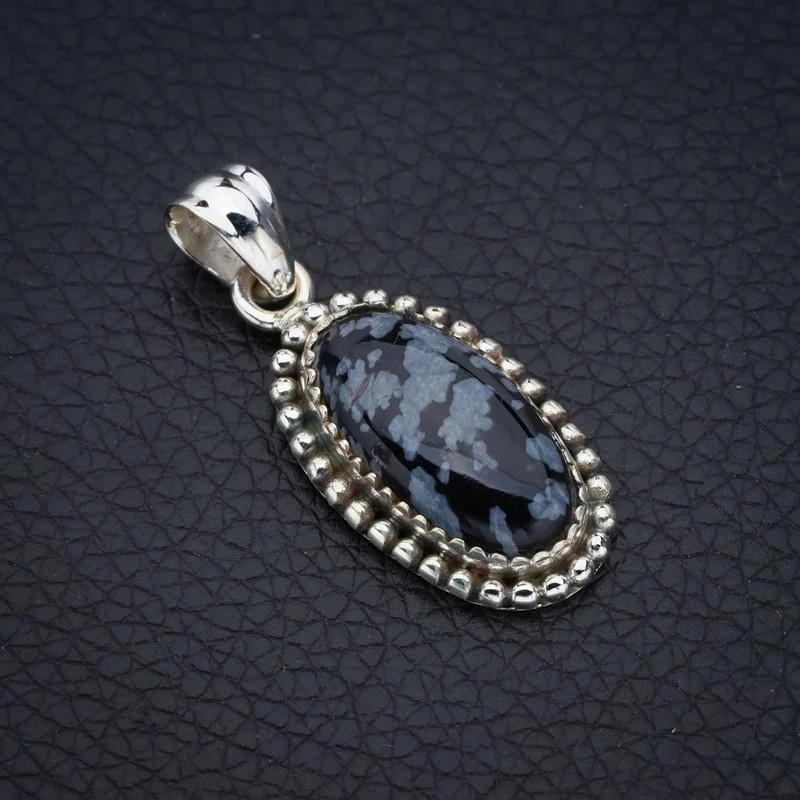 

StarGems Snowflake Obsidian Handmade 925 Sterling Silver Pendant 1.5" F4495
