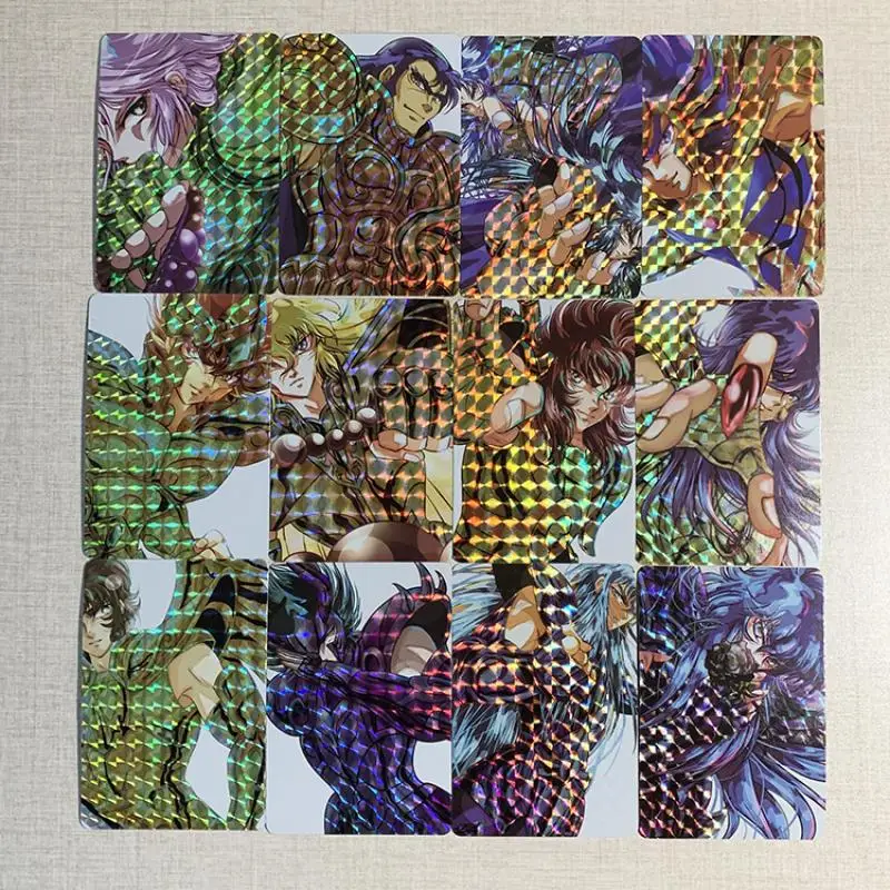 

12pcs/set Gold Saint flash Card Saint Seiya rare hand drawn flash card Aiolia Aiolos Milo Shaka Game Anime card Collection Cards