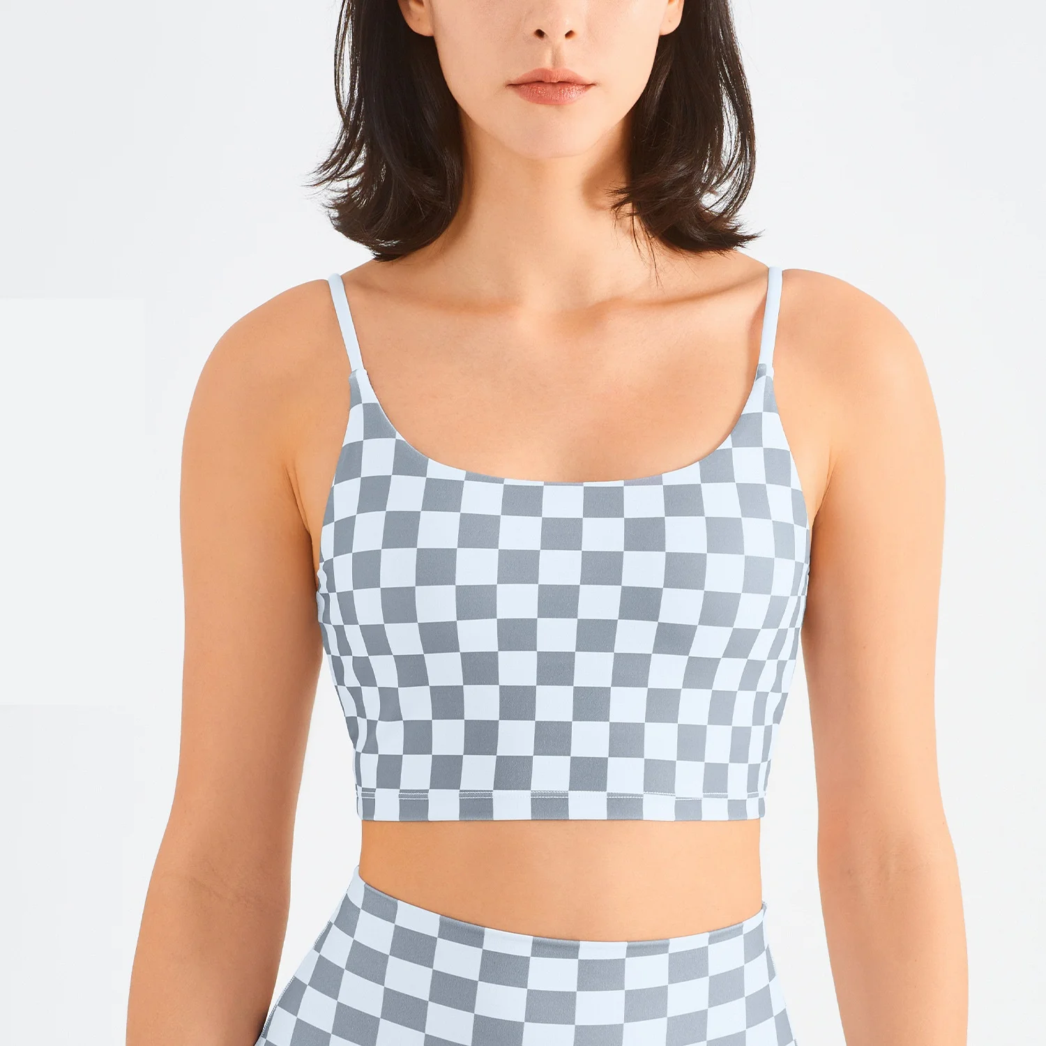 

Top Women's Sexy Sports Bra Gym Plaid Yoga Fitness Underwear Beautiful Back Shaping Stable Support Soft Breathable Nude Feeling