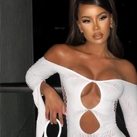 sexy hollow out long sleeve bandage dress women 2022 summer fashion streetwear outfits lace club party dresses