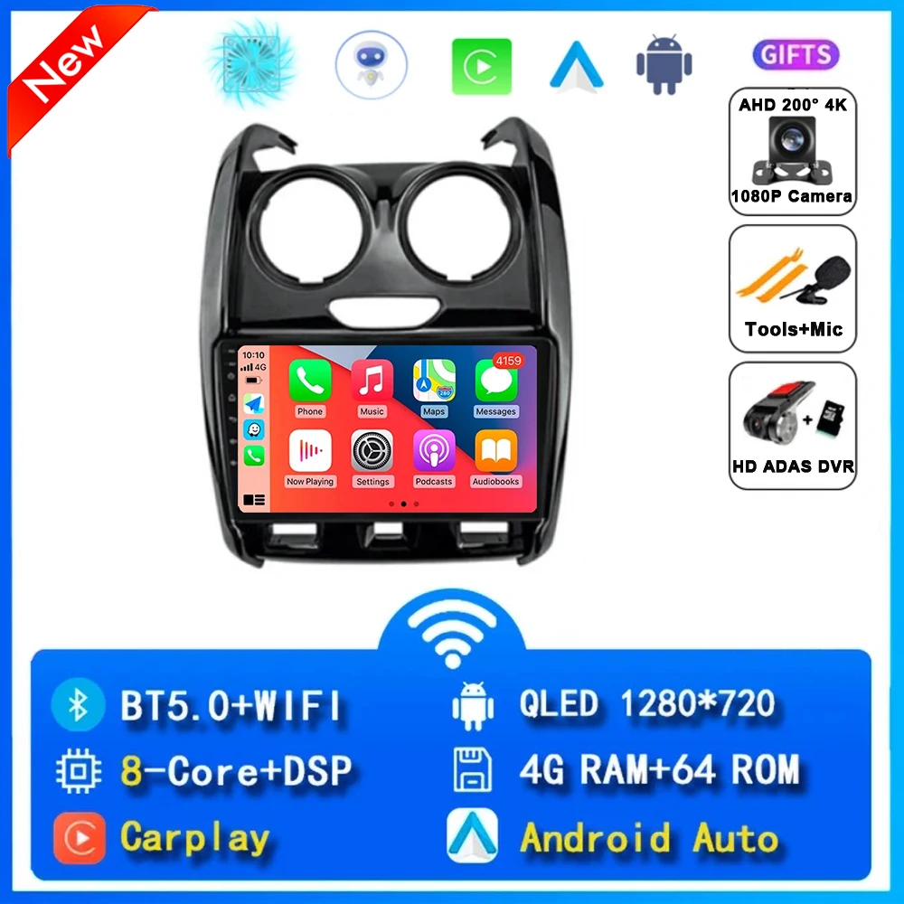 

Автомобильное радио Android 15 Carplay для Renault Duster 2014 2015 2016 2017-2020 навигация GPS мультимедийный плеер стерео Wi-Fi + 4G DSP BT