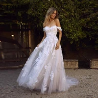 tixlear boho zipper backless off shoulder lace appliques vintage bridal gowns vestido de novia custom made wedding dress 2022