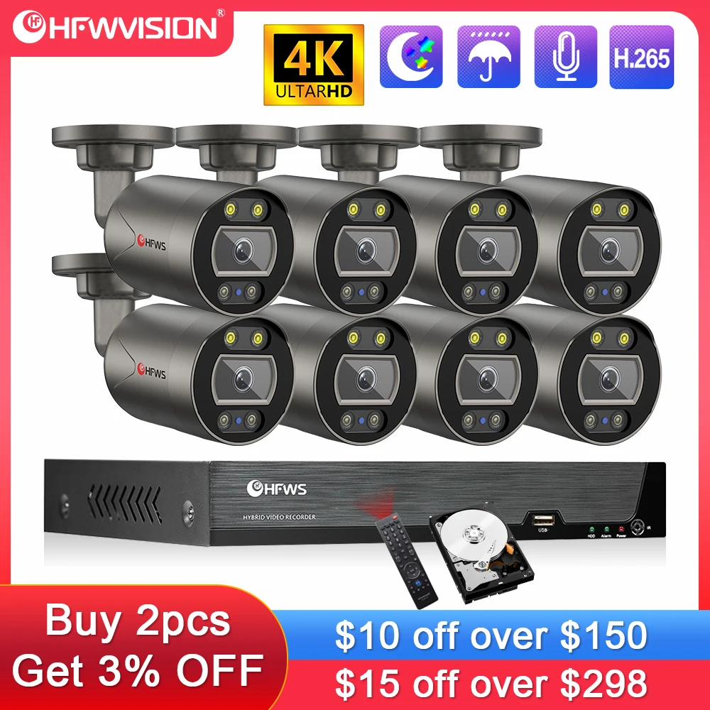 

4K Cctv Camera Security System Kit For Home 4CH/8CH Nvr 8mp Set Video Surveillance Outdoor POE Ip Camera