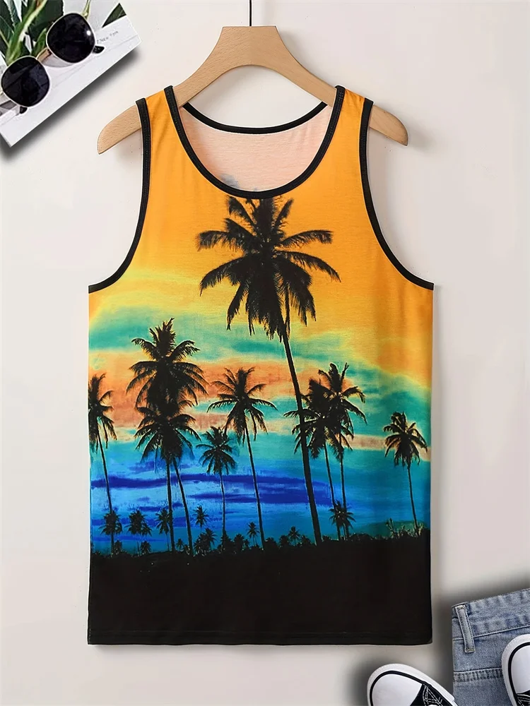 Жилет мужской с круглым вырезом Гавайская Повседневная дышащая футболка