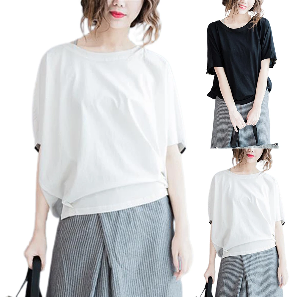 

Свободная Женская футболка с коротким рукавом, модная повседневная футболка в полоску сзади, футболки с рукавом летучая мышь, топы, женские ...