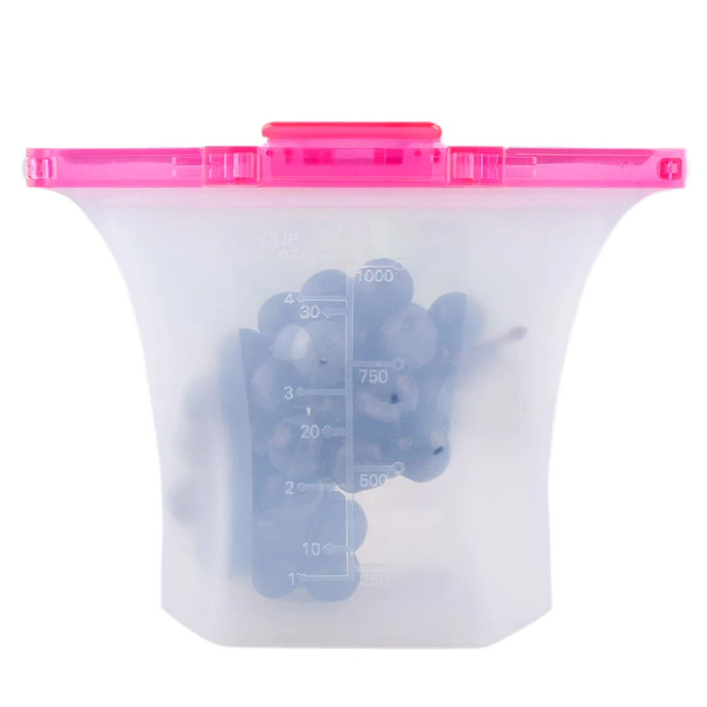 

1000ml With Scale Fruit Sealed Wear Resistant Washable Home Office Soft Silicone Leakproof Food Storage Bag Flodable Reusable