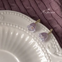 925 silver needle plated 14k purple tulip earrings for women delicate vivid sweet retro drop earrings party ear jewelry for gift