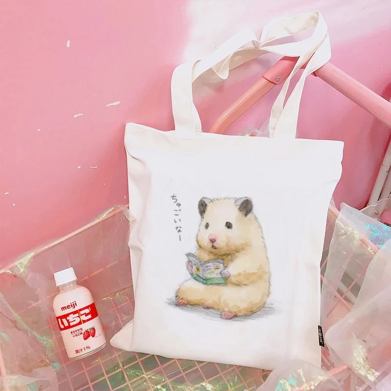 

Kawaii Print Reusable Shopping Bag Women Canvas Cute Tote Bag Printing Eco Bag Cartoon Bolsa De Compras Shopper Shoulder Bags