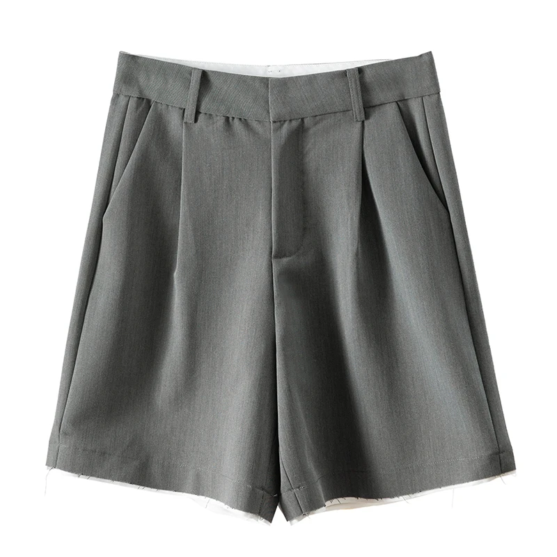 

SHUCHAN Knee Length Pants Pantalones Polyester Spandex Viscose High Street Spliced STRAIGHT Zipper Fly Summer