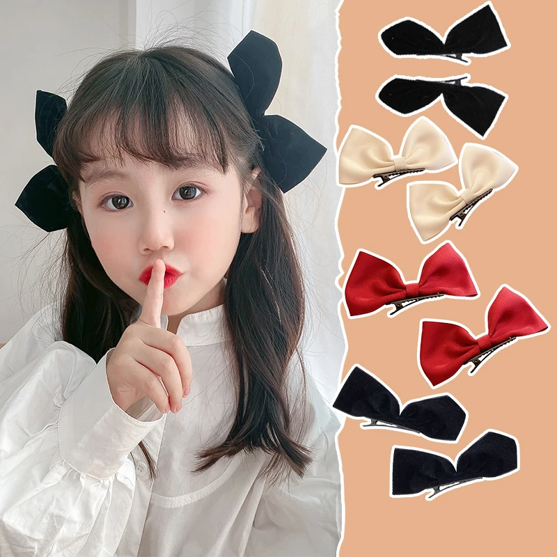 

1pair Black White Ribbon Hair Bows Clips Vintage Bowknot Side Hairpin Cute Girls Barrettes Headdress Hair Accessories for Women