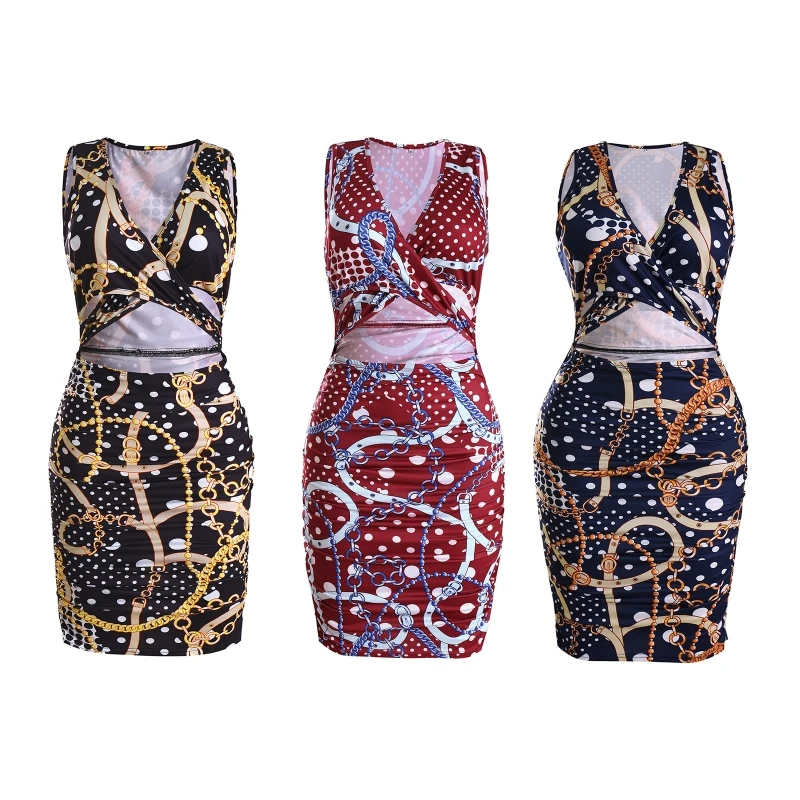 

Women Sleeveless Sexy V Neck Crisscross Wrap Cutout Ruched Bodycon Mini Dress 10CD