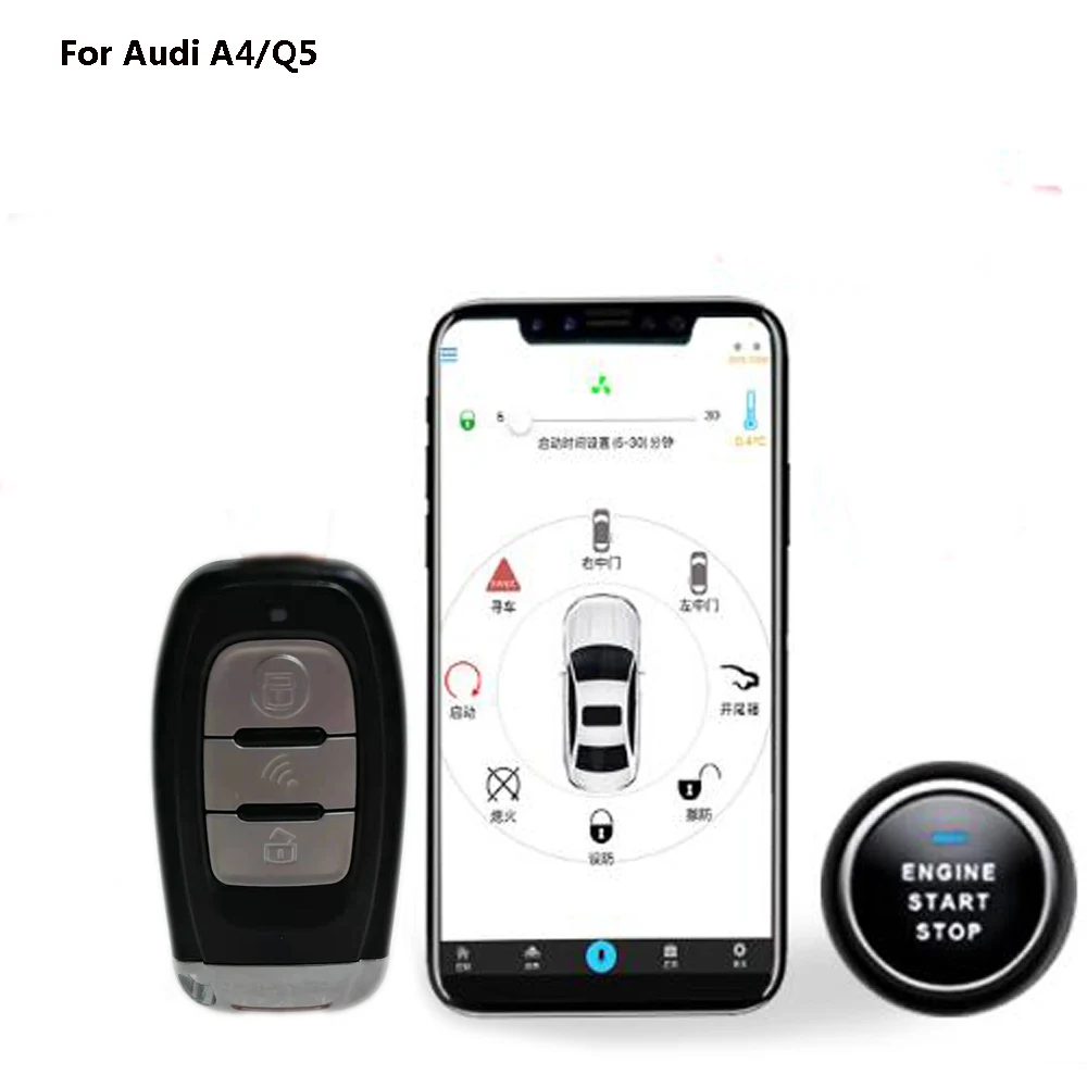

For Audi A4/Q5 2008-2014(Without Push Button) Add Push Start Remote Start System Keyless Entry System and Mobiephone APP Control