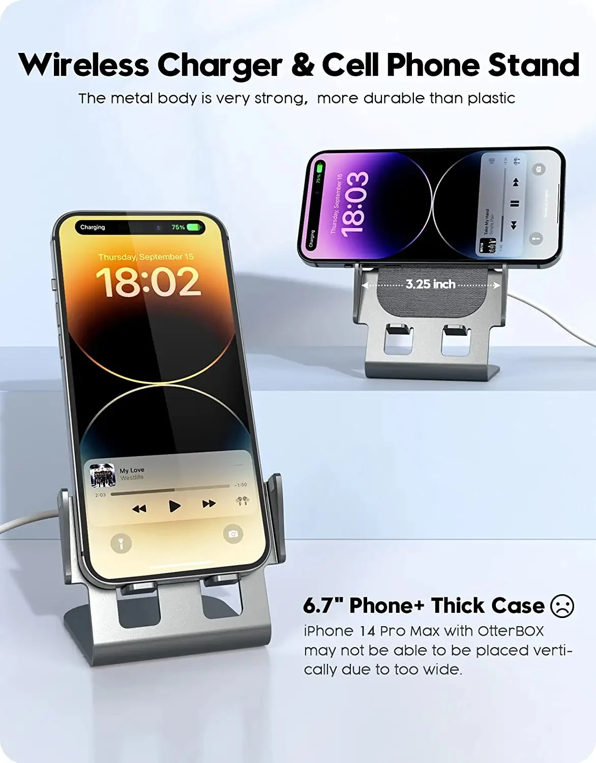 Tanie Metalowa ładowarka Bezprzewodowa 30W Szybka ładowarka Qi Stojak Ze Stopu Aluminium Dla IPhone 14 Pro Max Plus 13 12 11 XS XR 8 Samsung S22 S21 S20