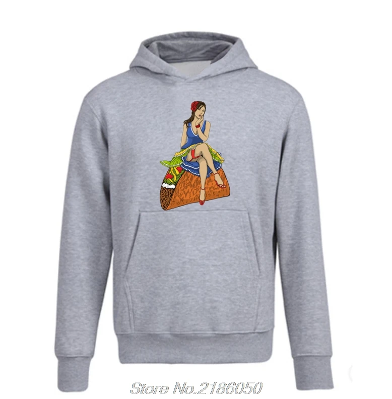 

Pinup Lady Sit On A Taco Funky Hoodies Character Cartoon Design Sexy Girl Men Fleece Sweatshirts Hooded Streetwear